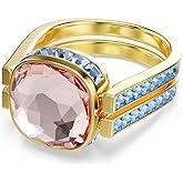 Swarovski Chroma Twist Cuff Bracelet, Cushion Cut Stones, Multi-Color Crystals, Gold Tone Finish Double Row Band