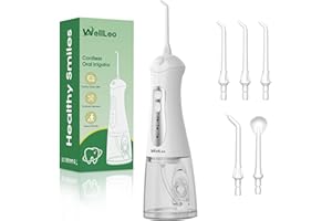 WellLeo Water Flossers for Teeth, Portable Oral Irrigator Rechargeable Water Dental Flosser Pick with High Pressure 5 Jet Tips, IPX7 Travel Water Flossing for Brace Teeth Cleaner Gum Care