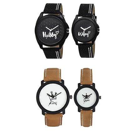 Generic Nurev Lorem Analogue Couple Watch with King-Queen & Hubby-Wifey Dial Couple Watch
