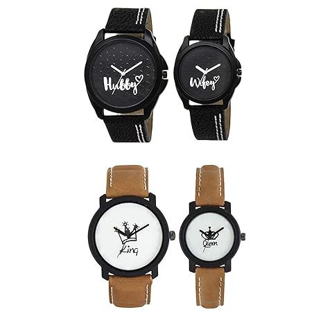 Nurev Lorem Analogue Couple Watch with King-Queen & Hubby-Wifey Dial Couple Watch