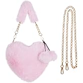 Miayon Heart Shaped Faux Fur Clutch Purse Fluffy Crossbody Shoulder Bag for Women Valentine