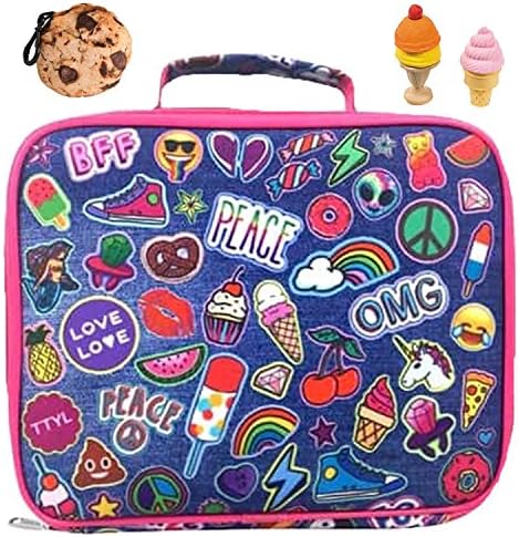 Denim Patch Insulated Lunch Box Tote, Cookie Clip & Eraser Multi-pack Gift Set