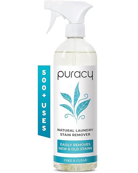 PURACY STAIN REMOVER SPRAY –THE TIKTOK LAUNDRY PRETREATER SPRAY FOR FRESH AND SET-IN CLOTHING STAINS ENZYME-BASED – NATURAL SPOT CLEANER – FREE & CLEAR 16OZ