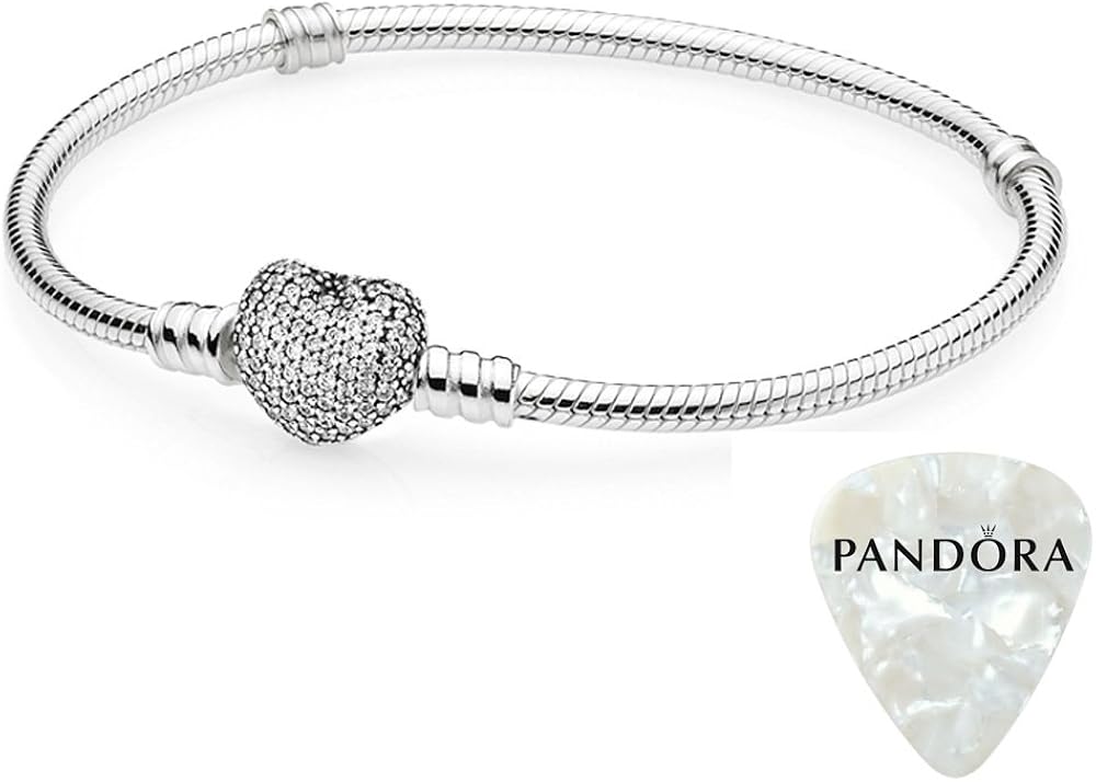 PANDORA Bracelet Pave Heart Clasp 8.3" LARGE 2pc Bundle, with PANDORA
