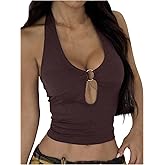 MakeMeChic Women's Y2k Cut Out Halter Crop Tops Ring Backless Tank Clubwear