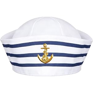 CCINEE Sailor Hats Scarf for Men Women Kids Costume, Adjustable White Blue Sailor Cap Yacht Captain Navy Hat Accessories