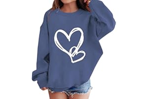Girls' Oversized Sweatshirt Crewneck Cute Heart Graphic Pullover Loose Shirt Tops Teens Plain Preppy Clothes