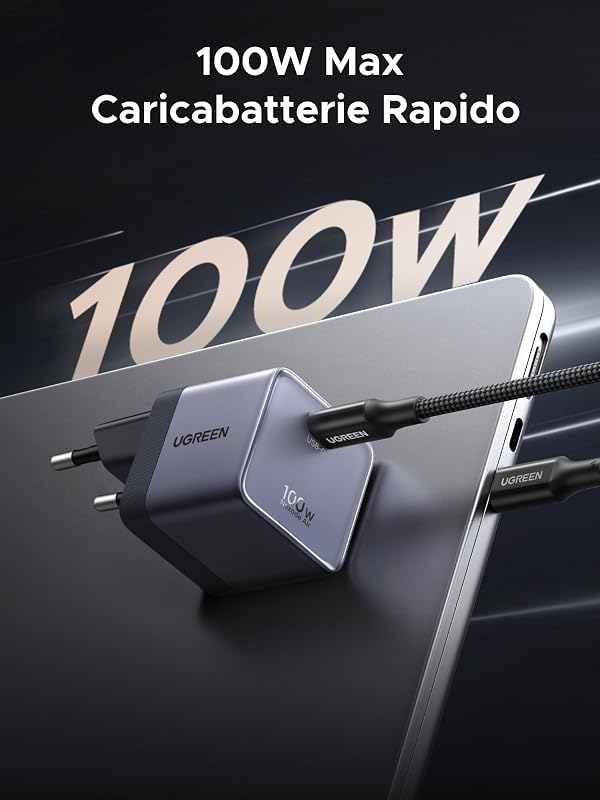Nexode Air 100W Caricatore USB C con Cable USB C (Grigio)