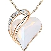 Leafael Rose Gold Plated Necklace for Women: Heart Shaped Birthstone/Healing Crystals Center, Dazzling Cubic Zirconia, Hypoallergenic Chain (18"+2"), Jewelry Gifts for Anniversaries and Birthdays