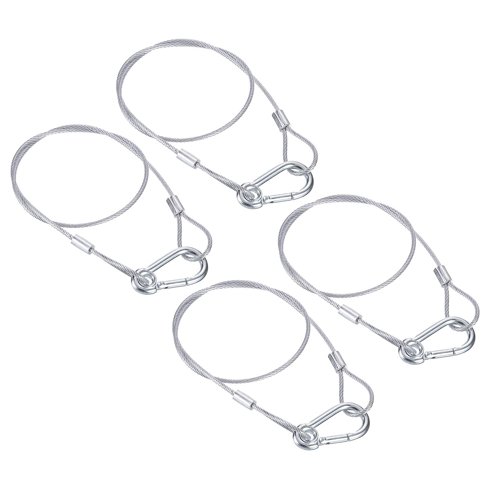 PATIKIL Stainless Steel Safety Cable 23.6"/60cm, 4Pack 2.5mm Flexible Security Wire Rope Lock Double Loops with Hook for Stage Lighting Luggage, Silver