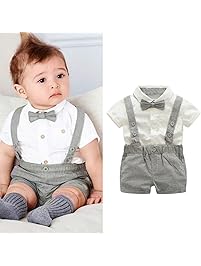 Kstare Baby Boys Outfits Gentleman Bowtie Short Sleeve Shirt+Suspenders Shorts Clothes Set