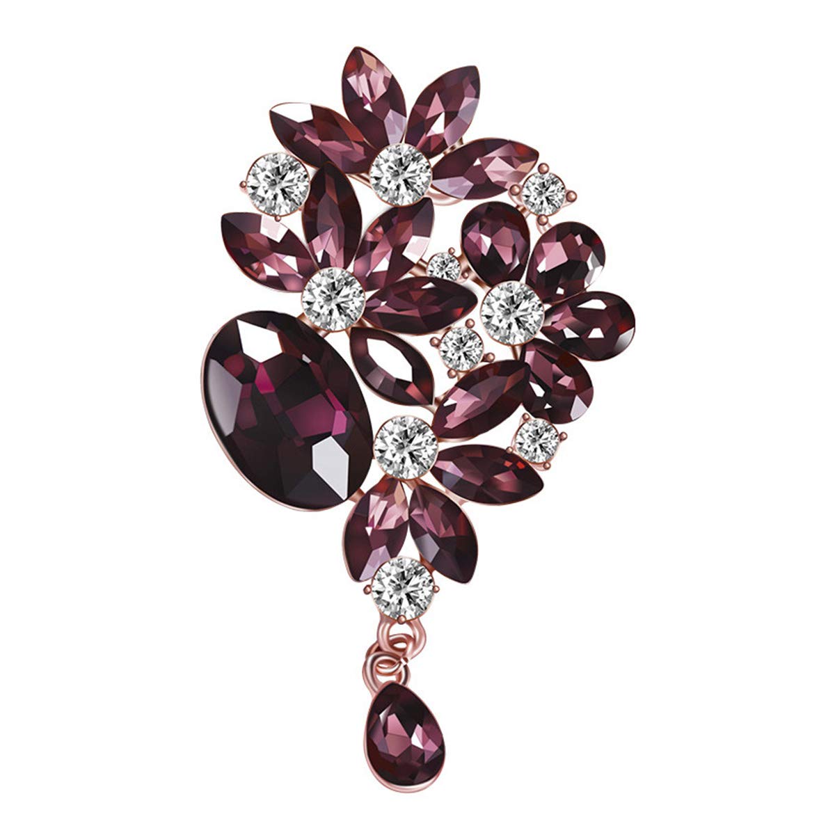Mecool Brooches Pin Flower Leaf Bouquet Brooch Created Crystal Brooch-Purple