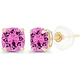 Solid 14K Gold 5mm Cushion Cut Genuine Birthstone Stud Earrings For Women | Hypoallergenic Studs | Natural or Created Gemstone Stud Earrings For Women