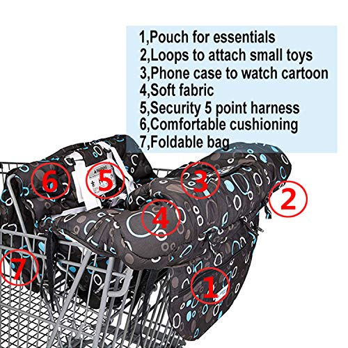 2-in-1 Shopping Cart and High Chair Cover for Baby~Padded~Fold'n Roll Style~Portable with Free Carry Bag (Black Circle)