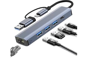 USB to Ethernet Adapter, Gigabit RJ45 LAN 1000 Mbit/s Network Adapter with 3 *USB 3.0, 1 *Type C, 1 *RJ45 Ports, USB-C to Eth