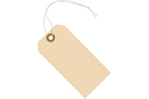 EZDOM Tags with Elastic String Attached - #5, 4 3/4" x 2 3/8" Box of 100 Manila Paper Label Tags with Elastic Loop and Reinforced Hole