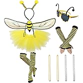 Mzztino Bee Costume Accessories Kit for Women Bumblebee Wings Headband Glasses Tutu Skirt for Halloween Birthday Cosplay