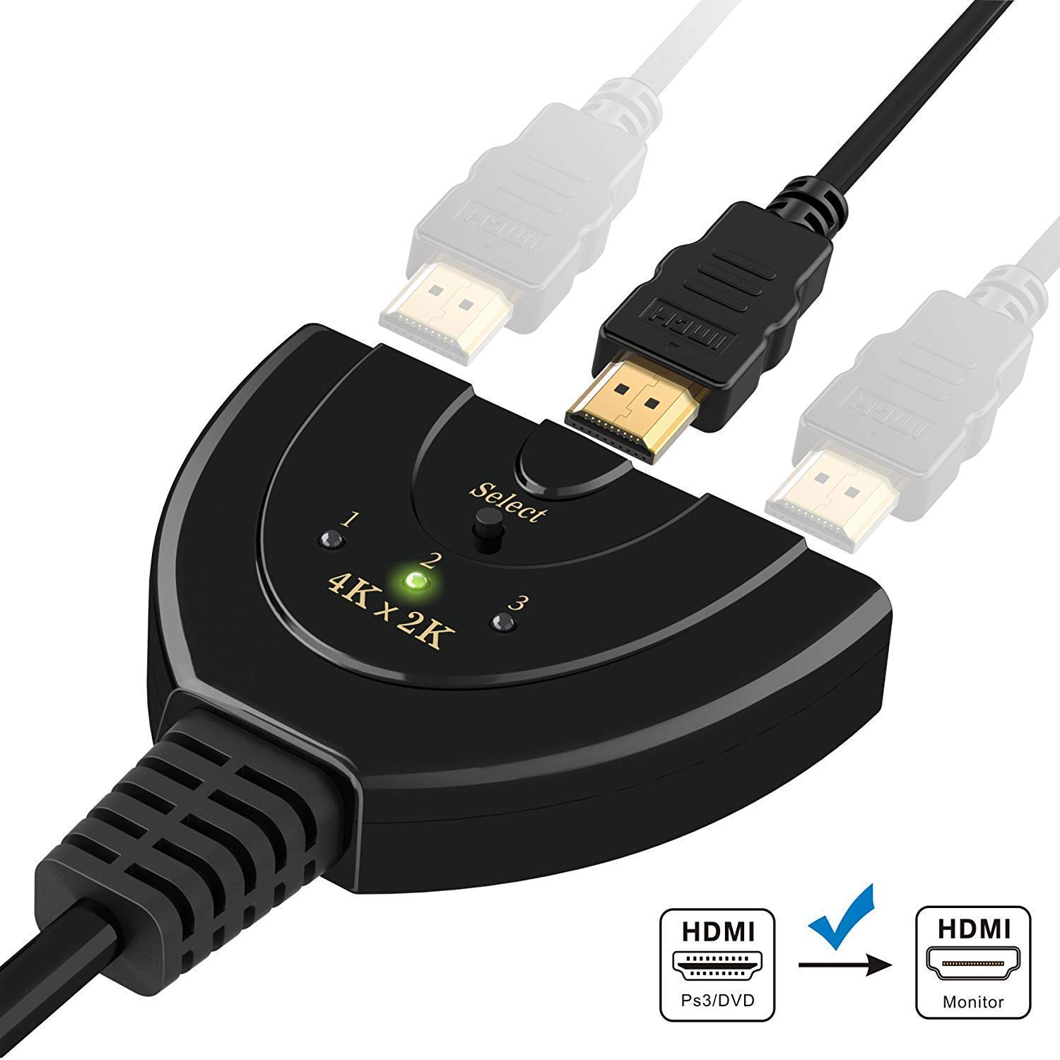 Technotech 3 Port 4K HDMI Switch 3x1 Switch Splitter with Pigtail Cable Technotech Technologies