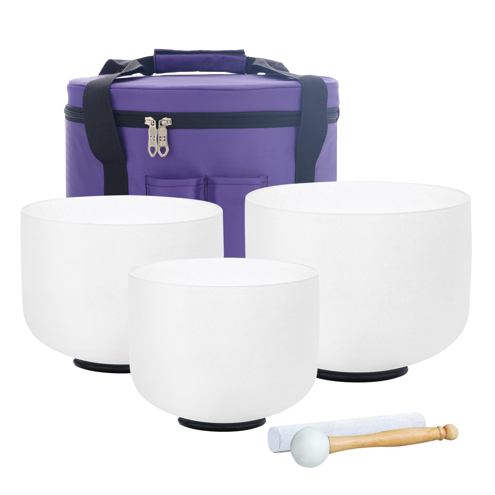 Photo 1 of Siceeoly 8-14 inch Set of 3 Singing Bowls 432HZ 8"A 10"F 14"C Frosted Chakra Quartz Crystal Sound Healing Bowls with 1 Travel Carry Case Bag 1 Mallet Suede 1 Striker 3 O-rings