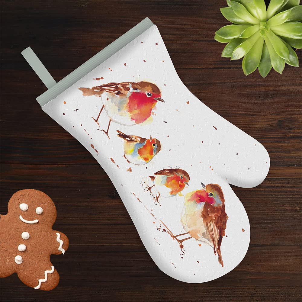 The Leonardo Collection Winter Robins Design Cotton Oven Gloves (2 Pack) - 100% Cotton
