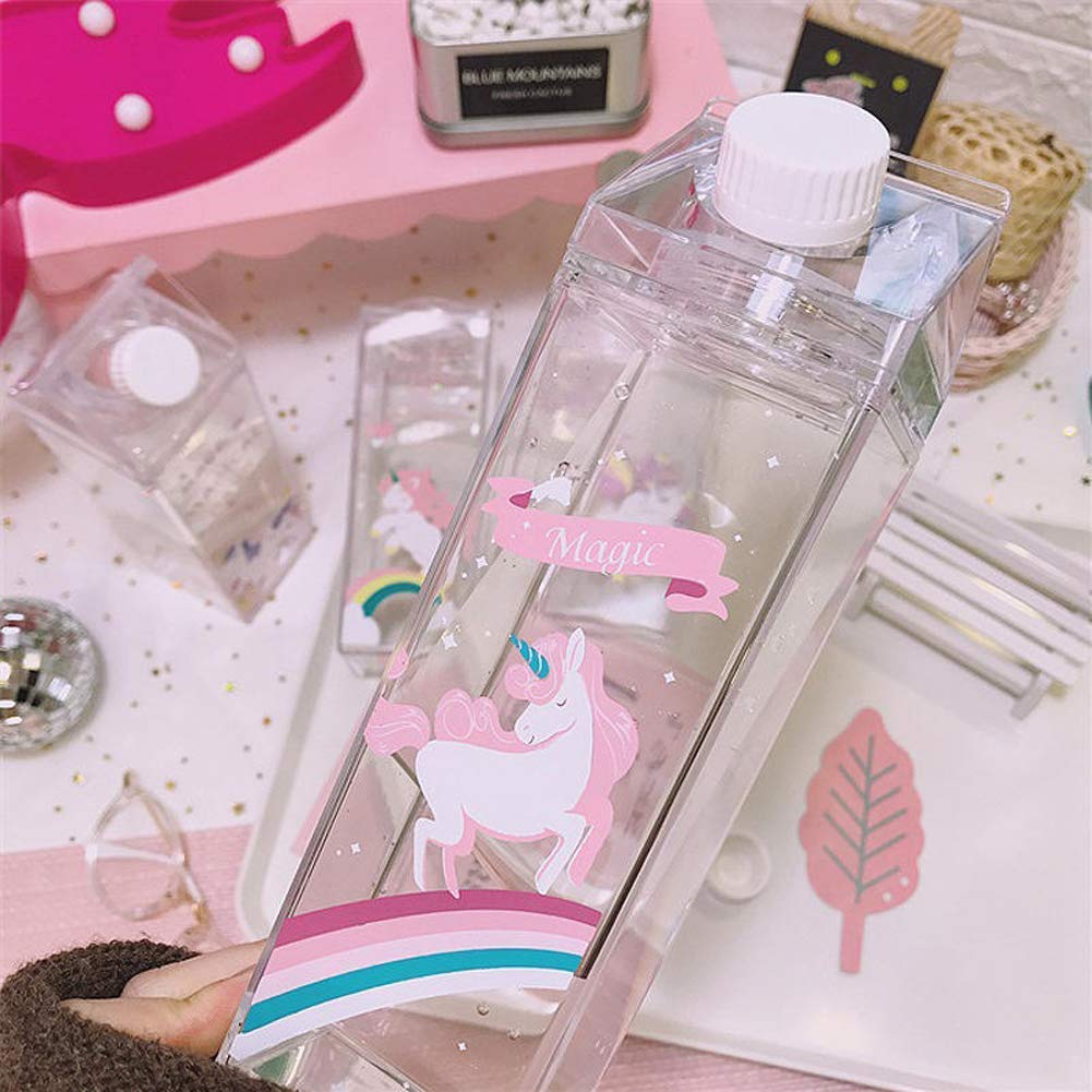 Unicorn Water Bottle - Zero Waste Water Bottle - Milk Box Plastic - Milk Bottles - Juice Bottle - BPA Free Environment Friendly Material 500ml + 2 Cute Unicorn Rings