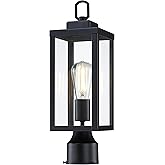 GRUENLICH Outdoor Post Lighting Fixture Pole Lantern, E26 Medium Base Max 60W, Metal Housing Plus Glass, Matte Black Finish, 