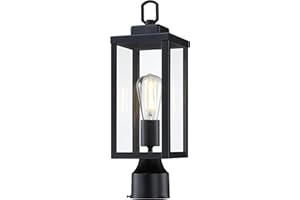 GRUENLICH Outdoor Post Lighting Fixture Pole Lantern, E26 Medium Base Max 60W, Metal Housing Plus Glass, Matte Black Finish, Bulb Not Included, 1 Pack