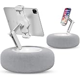 Viozon Tablet Stand with Pillow, Compatible with 4.7"-13" Phone/Tablet, iPad, iPhone, Samsung, Google, Kindle, 360&deg;Adjustable Phone Holder for Bed with Soft Plush Fabric, and Detachable Bowl, Grey