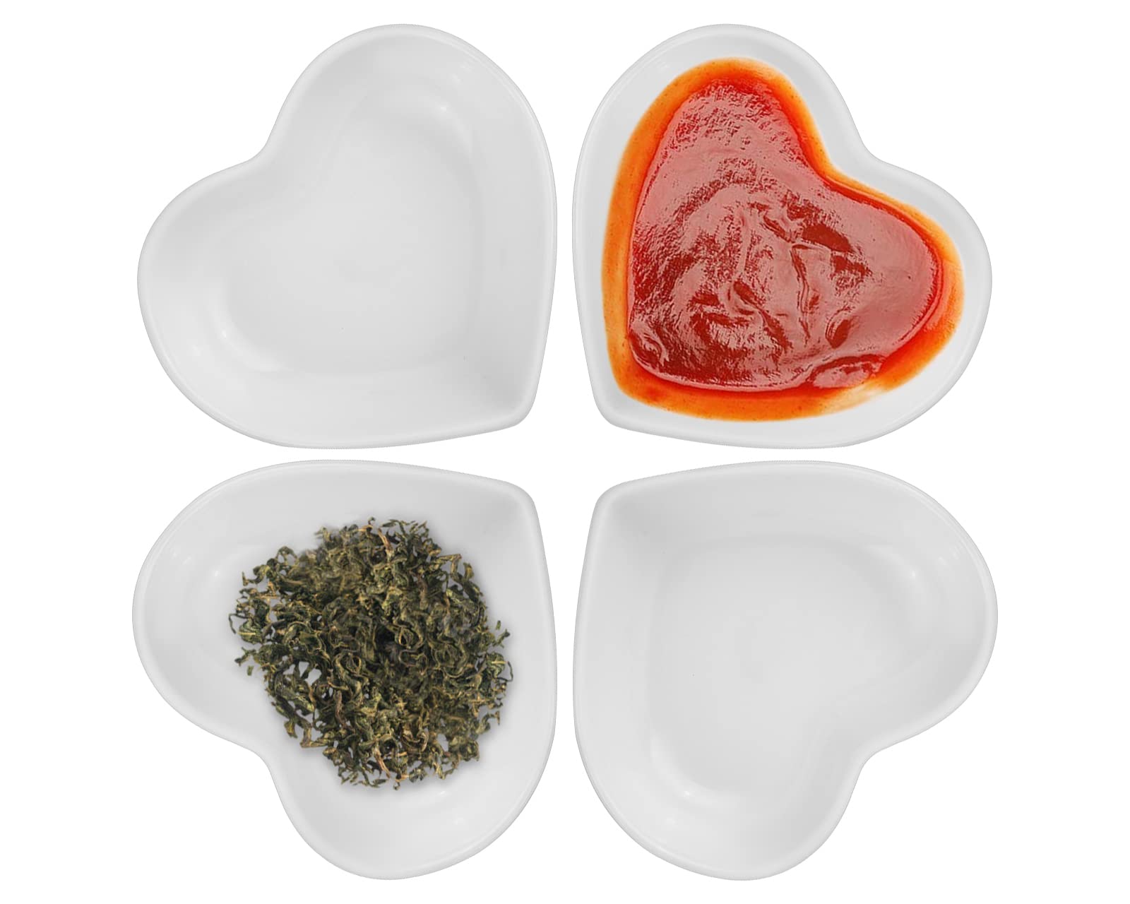 SCSpecial Heart-Shaped Mini Dish Ceramic Side Sauce Dish Set of 4 for Dipping Bowls Snack Serving Dishes