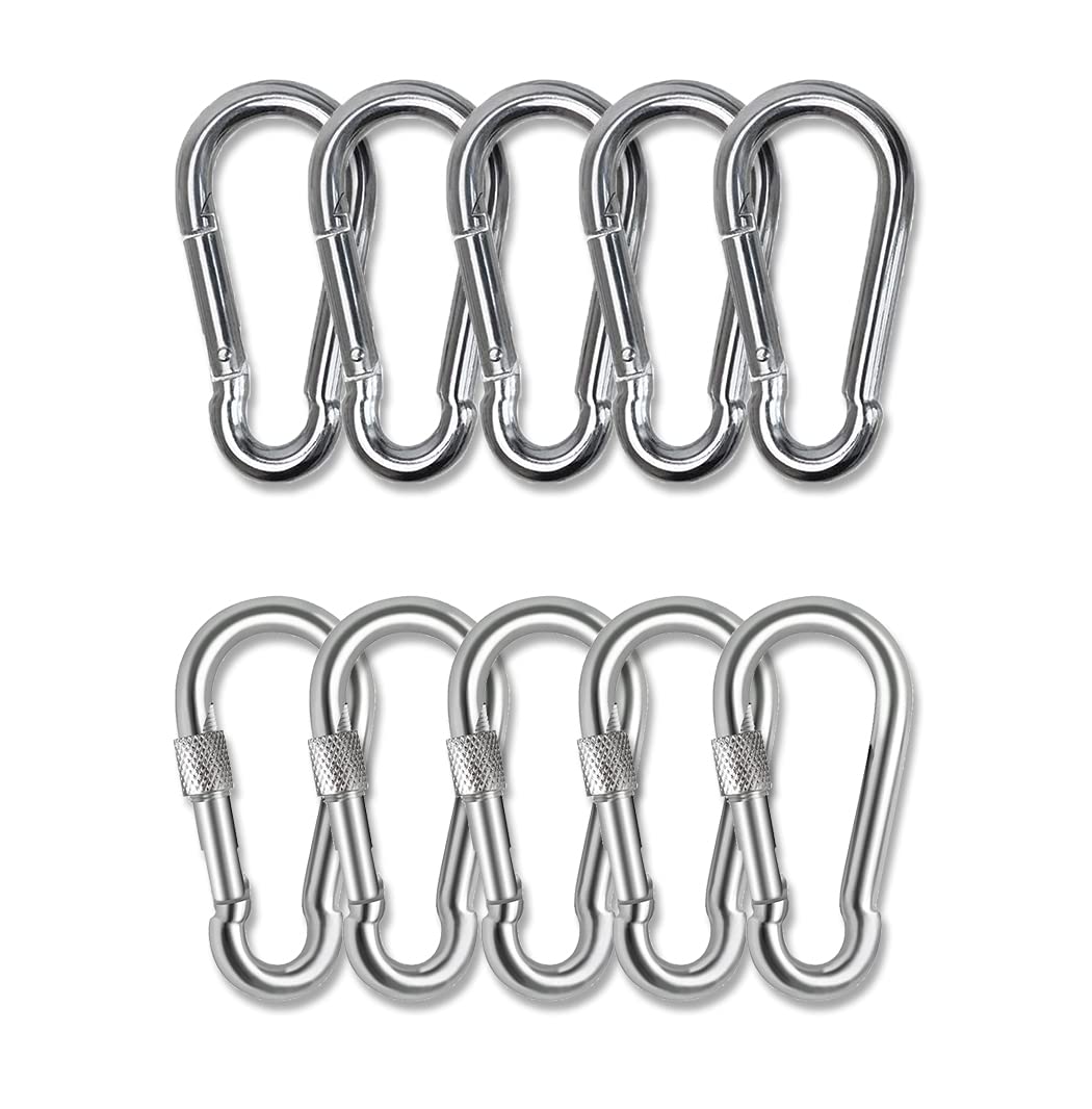 Spring Snap Hook Carabiner Clip - MissZM, Steel Stainless Keyring for Backpack Outdoor Camping Hiking Kid Swing Traveling Fishing, Waterproof Rustproof Strong Durable (10,M8)