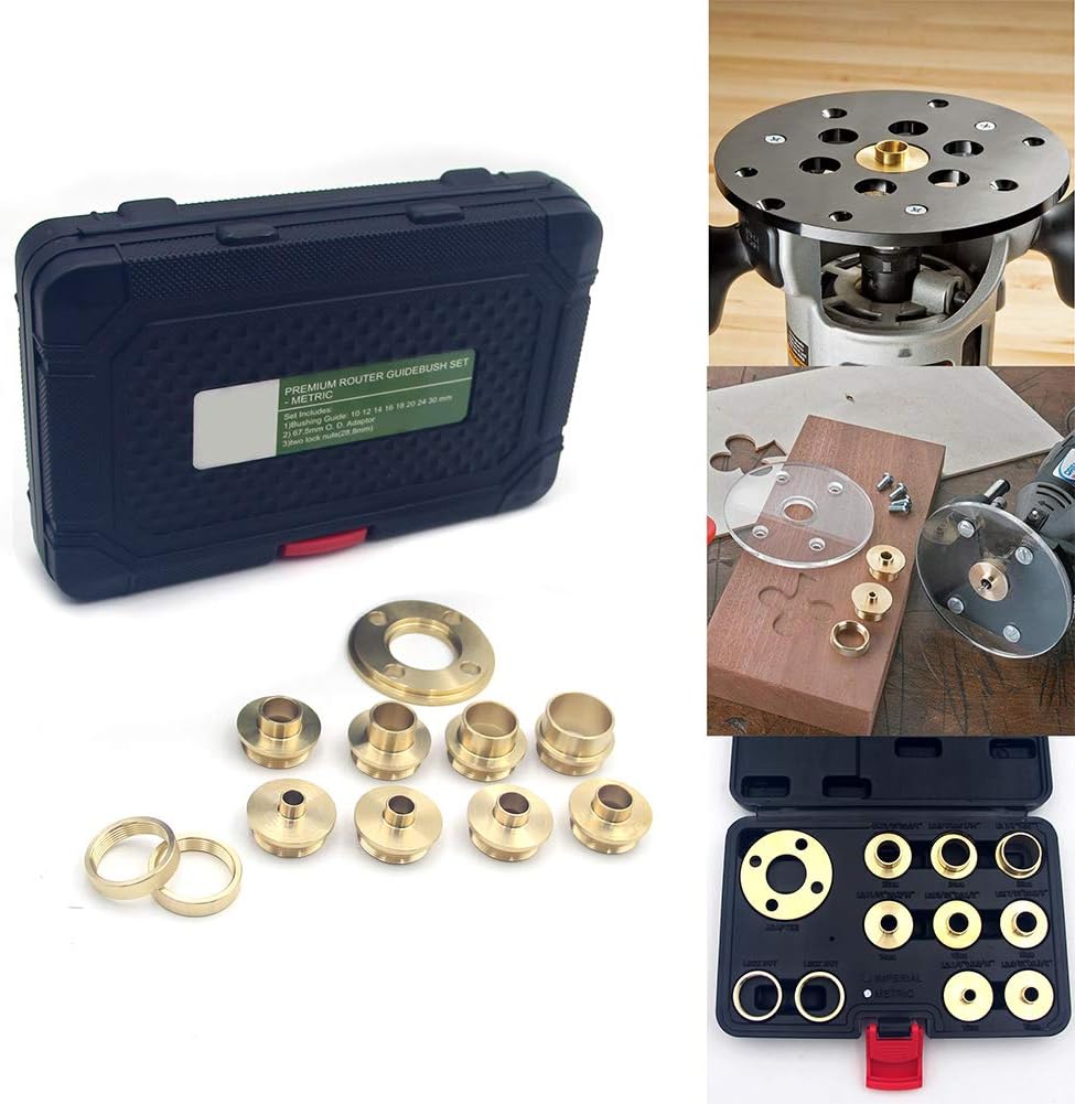 DCT Brass Router Template Guide Bushing Set, Includes 8 Solid Brass