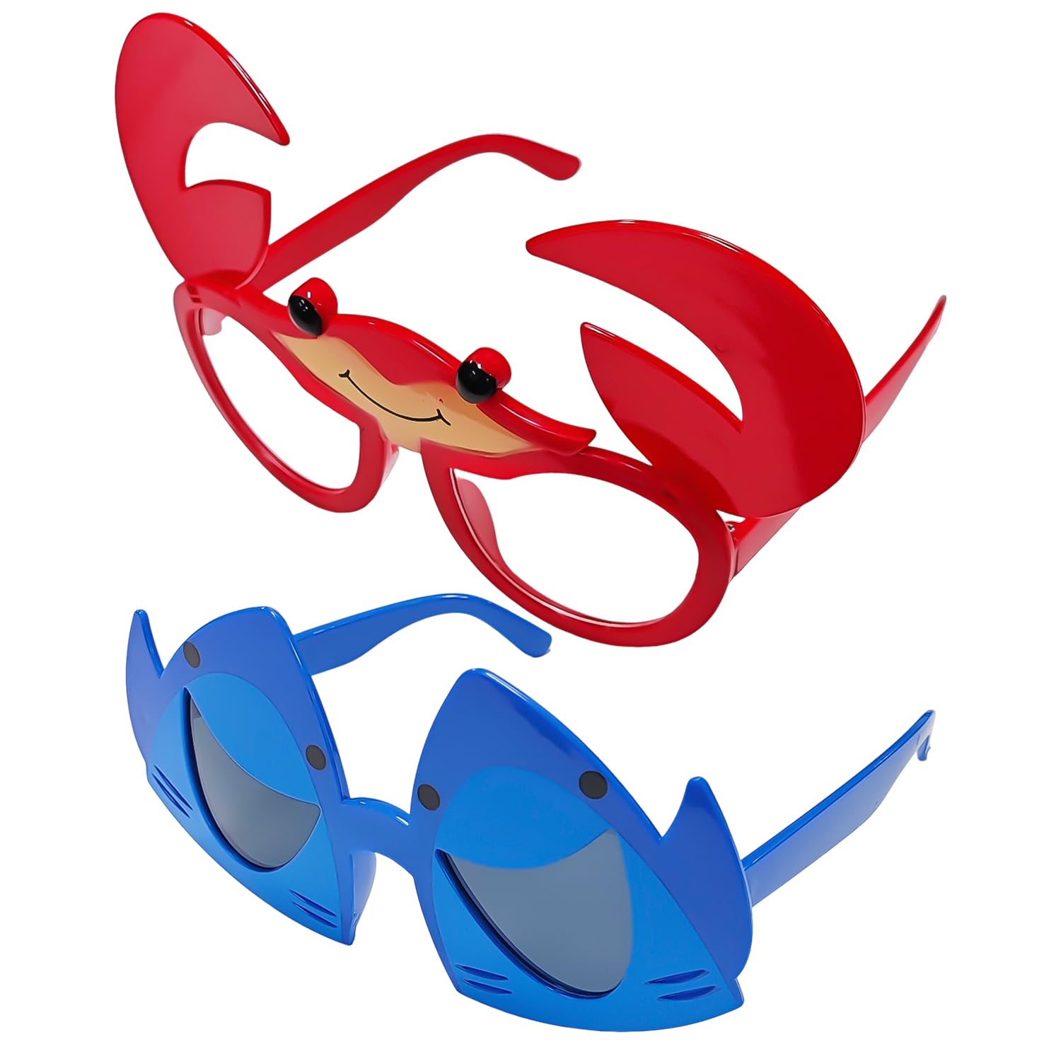 MXGHWG 2 Pieces Of Glasses, Crab And Shark Pattern Fun Glasses, Hawaiian Novelty Style Sunglasses, Suitable For Beach Vacations, Parties And Parties.