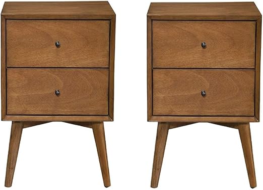 Amazon Com Alpine Furniture Flynn Mid Century Modern 2 Drawer Nightstand Acorn 2 Pack Kitchen Dining