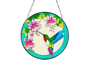 VEWOGARDEN 6.5” Stained Glass Window Hanging Hummingbird Stained Glass Suncatchers with Metal Chain Stained Glass Panels for Wall & Home Decor