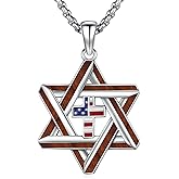 MEDWISE Star of David 925 Sterling Silver American Flag Necklace, Ebony Wood Star of David Pendant Protection Jewish Jewelry for Women Men Husband Father Son with 22+2 inch Chain Birthday