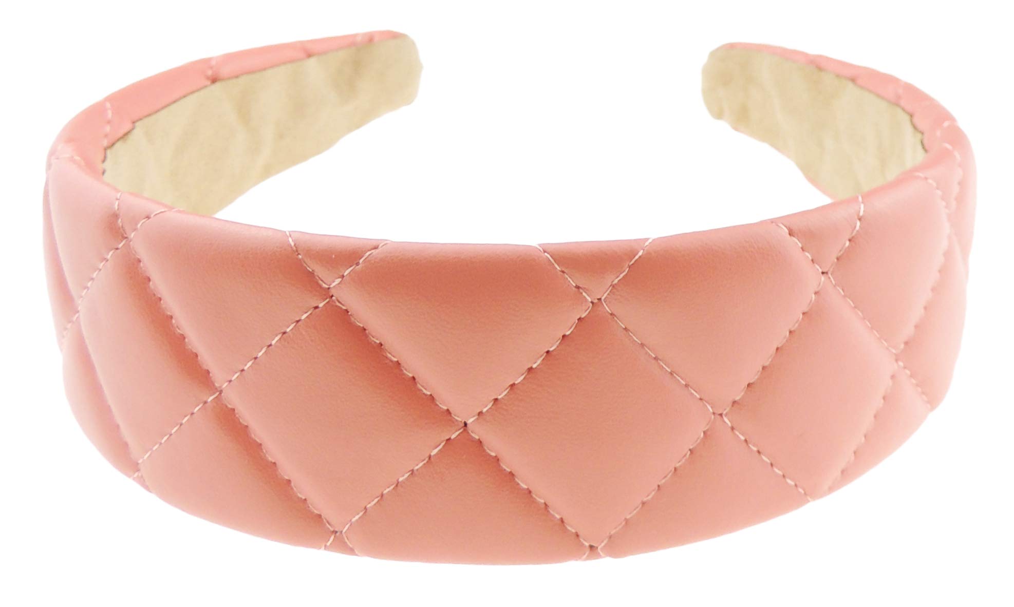 Womens Wide Thick Leather Look Quilted Christmas Birthday Occasion Turban Boho Wedding Bridesmaid Party Headpiece Accessories Hairband Head Hair Headband Alice Band Coral