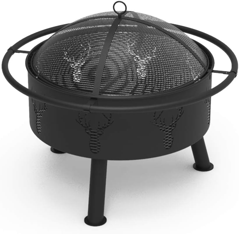 Blue Sky Outdoor Living 29" Outdoor Fire Pit Barrel with Safety Ring and Cover, Black : Garden & Outdoor