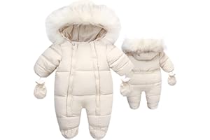 Fairy Baby Infant Baby Winter Snowsuit Coat Romper Hooded Double Zipper Fur Collar Warm Jumpsuit for Boys Girls 6-24 Months