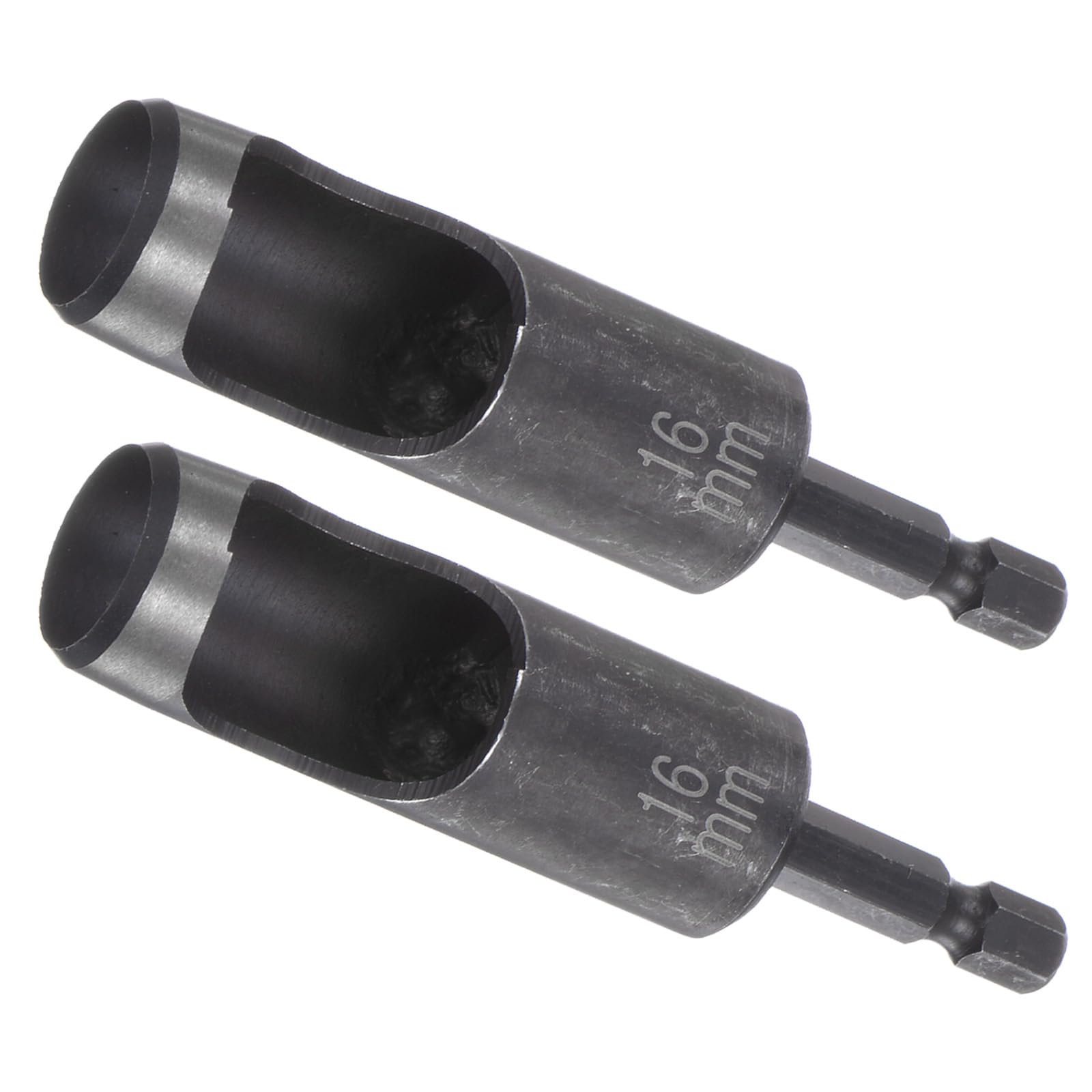 Kozelo 2pcs Leather Hole Punch Tool - [16mm x 1/4" Shank] Extension Hex Shank Drill Bit Carbon Steel Hollow Puncher for Fabric Leathercraft Belts Use, 96mm Length