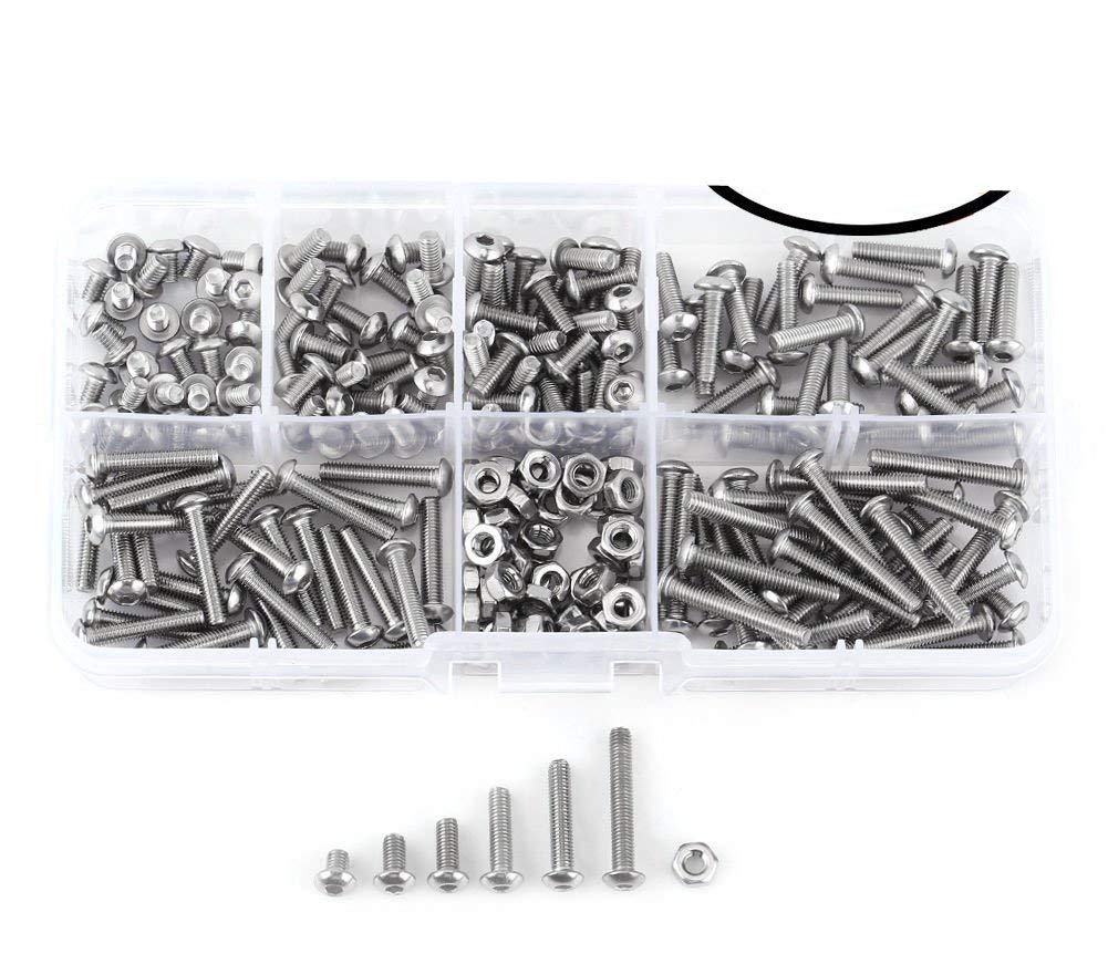 WINGONEER 230Pcs M2 304 Stainless Steel Allen Hex Drive Button Head Socket Cap Bolts Screws Nuts Assortment Kit (M2)