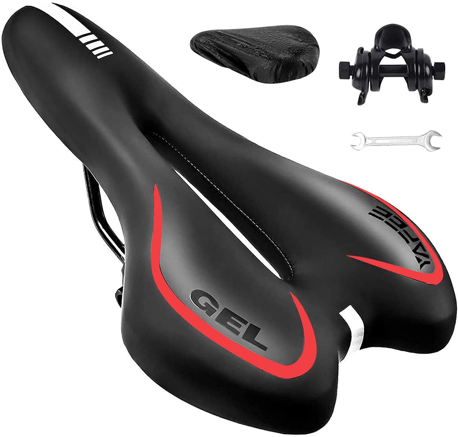 ZONSUSE Bike Seat,Gel Bicycle Saddle Comfortable Soft Breathable Cycling Bicycle Seat, Comfortable Bike Seat with Reflective Strips, for MTB Mountain Bike,Folding Bike,Road Bike (Red)
