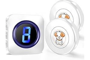 SURFOU Dog Door Bell Wireless Dog Bell for Door Potty Training Communication Go Outside Dog Doorbell with 55 Melodies 5 Adjust Volume Levels LED Flash 2 Waterproof Buttons 1 Plug-in Receiver