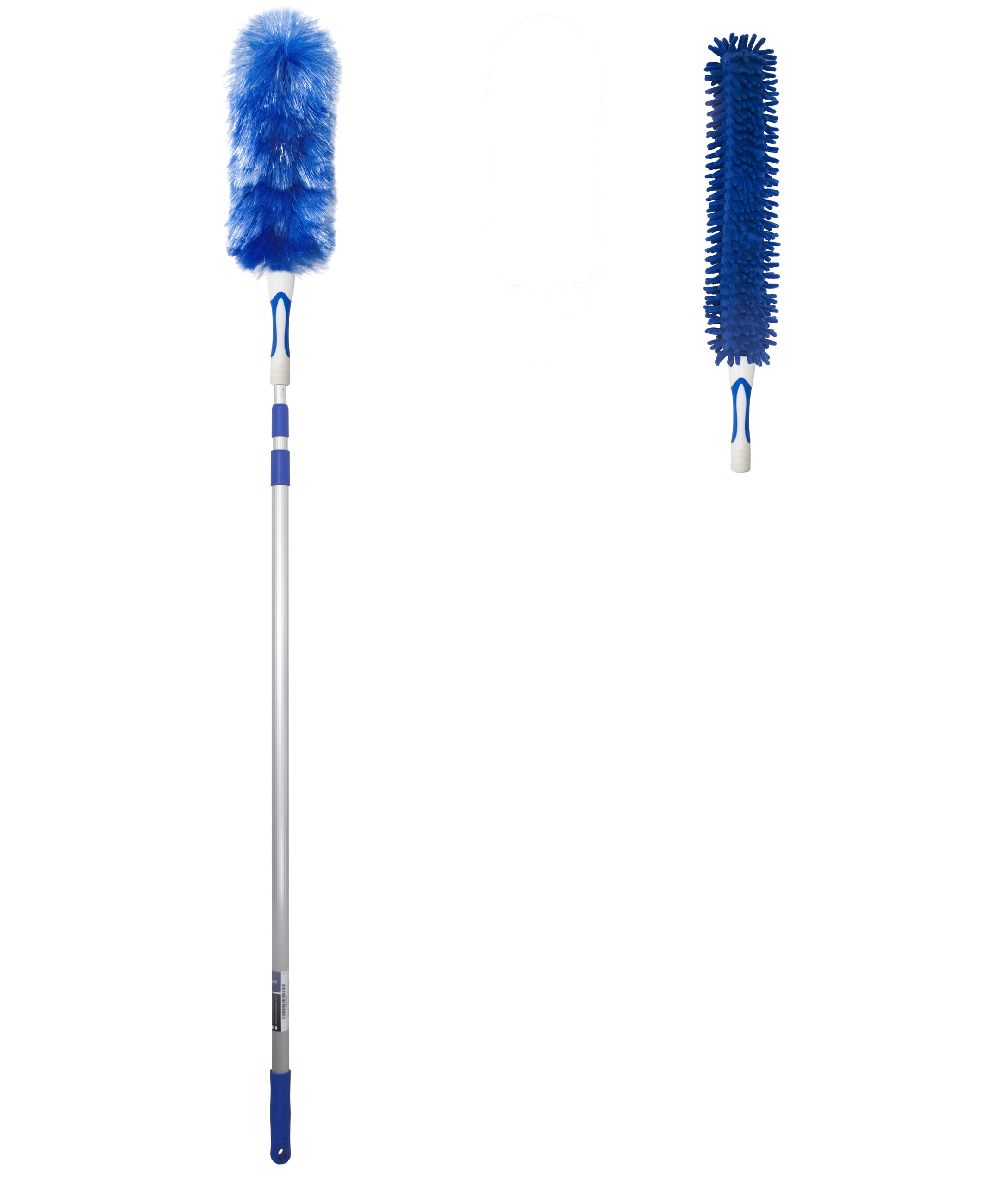 WinHux Extendable Duster Set with Feather and Chenille Heads - Extra Long Reach Telescopic Handle, Bendable Washable Cleaning Dusters for High Ceilings, Fans, Cobwebs, Windows, Adjustable 3.4 Metre