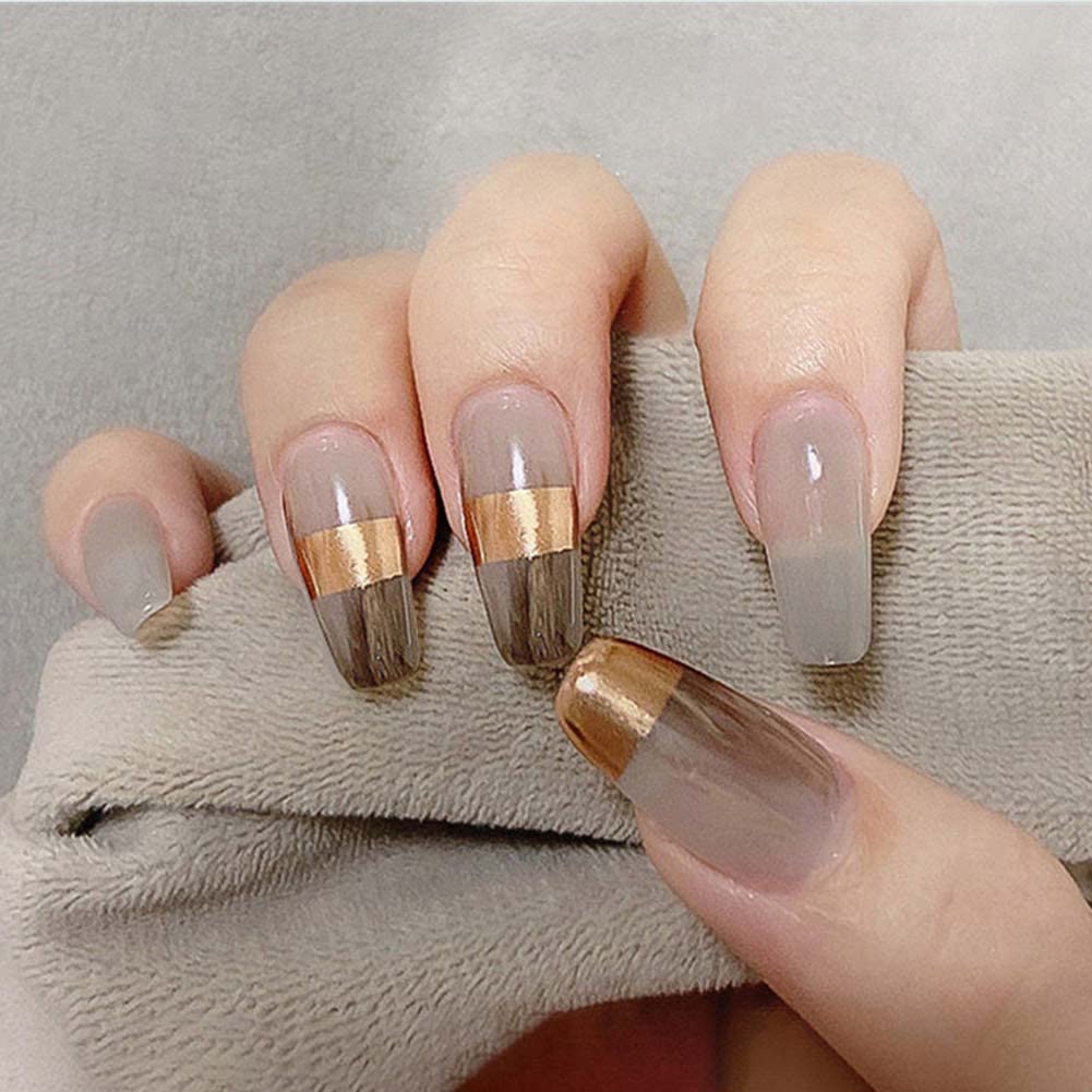 Carufin 24 Pieces White Gradual Change Stickers Press Fake Nails Ballet French Artificial Nails for Women Girls (C)