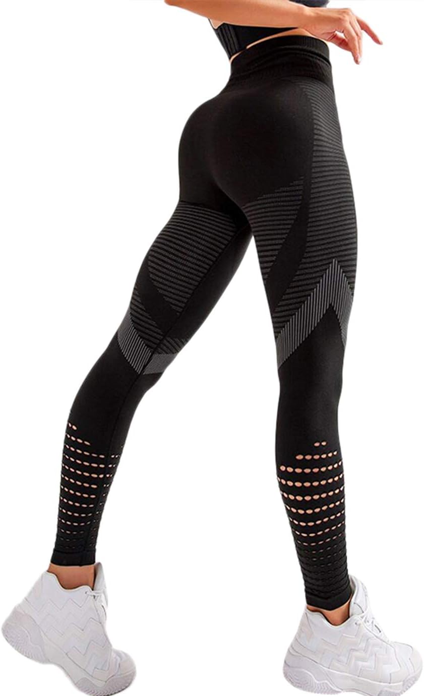 Hollow Out Seamless Leggings Women High Waist Tummy Control Butt Lifting Slimming Legs Anti Cellulite Leggings Gym Workout Training Yoga Running Fitness Pants Firm Control Shapewear Trouser