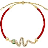 Agriajun Snake Gold Bracelet for Women, Dainty Handmade Adjustable Natural White Green Cubic Zirconia Rhinestone Stackable Red String Braided Bracelet Outfit Accessories Jewelry Gift.