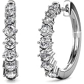 Cate & Chloe Claire 18k White Gold 20mm Silver Hoop Earrings with Simulated Diamond Crystals, Small Elegant Hoops, Hypoallergenic Jewelry for Women, Gift for Her