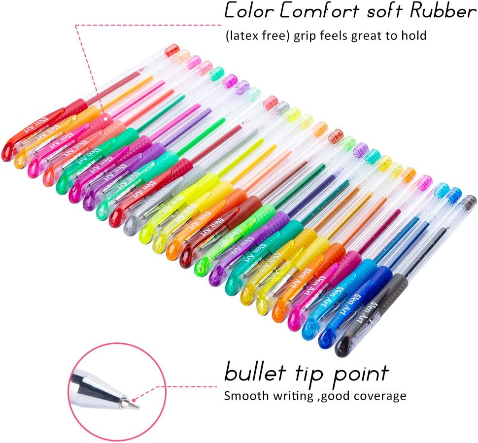 Gel Pens, 30 Colors Gel Marker Set Colored Pen with 40% More Ink for Adult Coloring Books, Drawing, Doodling Crafts Scrapbooks Bullet Journaling : Office Products