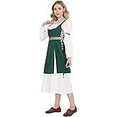 FURPHI Medieval Linen Dress Victorian Over Dress Renaissance Festival Halloween Cosplay Costume for Women