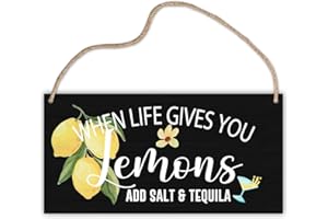 LWBEO Wooden Hanging Sign Plaque, When Life Gives You Lemons Add Salt & Tequila, Motivational Quote Wood Wall Sign, Retro Farmhouse Home Decor Gift for Home Living Dining Bedroom Office Study -A26